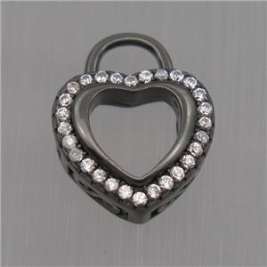 Sterling Silver heart pendant paved zircon, black plated, approx 10-11mm