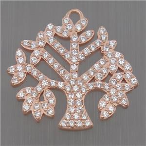 Sterling Silver pendant paved zircon, tree of life, rose gold, approx 18-20mm