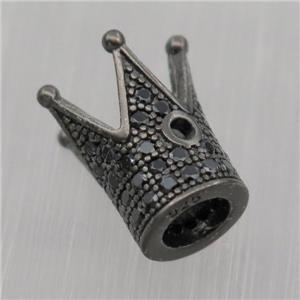 Sterling Silver crown beads paved zircon, black plated, approx 7-11mm