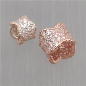 Sterling Silver beads paved zircon, rose gold, approx 6-7mm