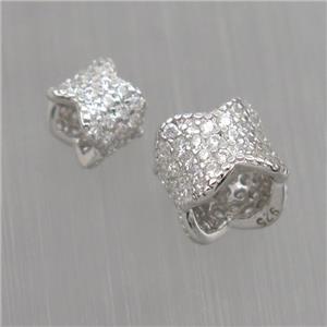 Sterling Silver beads paved zircon, platinum plated, approx 6-7mm