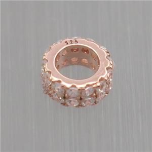 Sterling Silver beads paved zircon, rondelle, rose gold, approx 6mm, 3.5mm hole