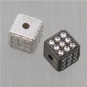 Sterling Silver cube beads paved zircon, mixed color, approx 5.5mm