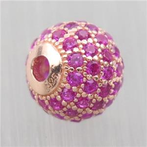 round Sterling Silver beads paved hotpink zircon, rose gold, approx 10mm dia