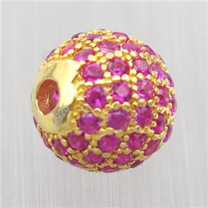 round Sterling Silver beads paved hotpink zircon, gold plated, approx 6mm dia