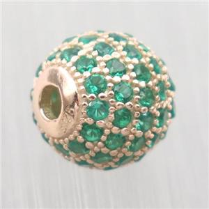 round Sterling Silver beads paved green zircon, rose gold, approx 8mm dia
