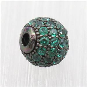 round Sterling Silver beads paved green zircon, black plated, approx 10mm dia