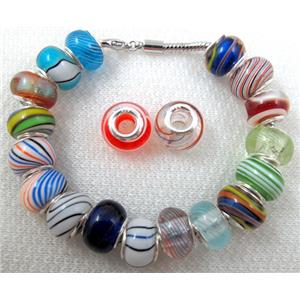 murano glass Bead, Sterling Silver Core, mix color, 14mm dia, hole:4.5mm