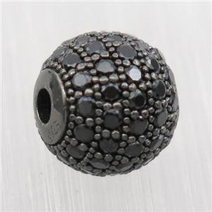 round Sterling Silver beads paved zircon, black plated, approx 8mm dia