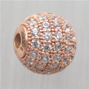round Sterling Silver beads paved zircon, rose gold, approx 6mm dia