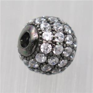 round Sterling Silver beads paved zircon, black plated, approx 10mm dia