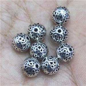 Sterling Silver round beads, hollow, antique silver, approx 8mm dia