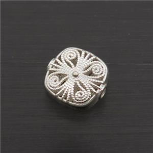 Sterling Silver Beads Square Hollow, approx 7mm