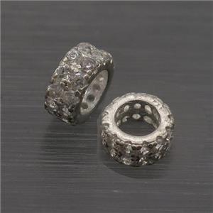 Sterling Silver Spacer Beads Pave Zircon Rondelle, approx 5.5mm