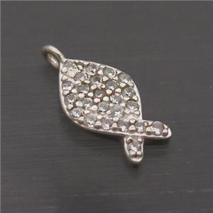 Sterling Silver Fish Pendant Pave Zircon, approx 7-11mm