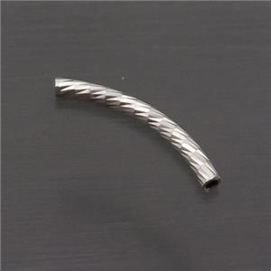 Sterling Silver Bend Tube Beads Column, approx 2x20mm