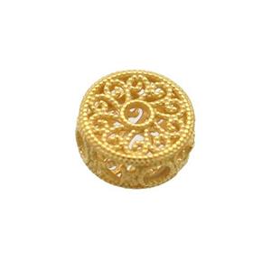 Sterling Silver Beads Button Hollow Gold Plated, approx 7mm