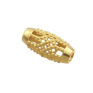 Sterling Silver Beads Rice Hollow Gold Plated, approx 5-10mm