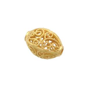 Sterling Silver Beads Barrel Hollow Gold Plated, approx 6-8mm