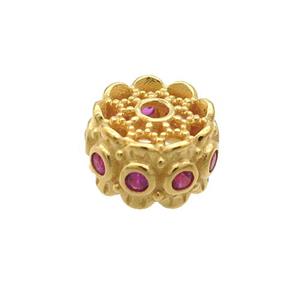 Sterling Silver Rondelle Beads Pave Zircon Gold Plated, approx 8mm