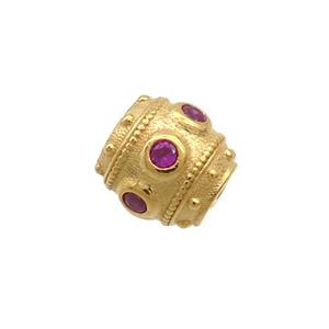 Sterling Silver Tube Beads Pave Zircon Gold Plated, approx 6.5mm
