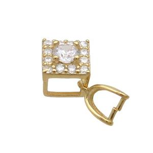 Sterling Silver Pinch Bail Pave Zircon Clasp Gold Plated, approx 5.5mm