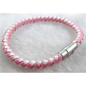 Leather Bracelet, magnetic clasp, 6mm dia,8 inch length