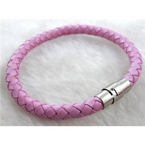 Leather Bracelet, magnetic clasp, 6mm dia,8 inch length