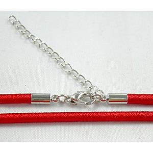 Rubber Necklace Cord, silk-braiding, Red, 3mm dia, 18 inchlength