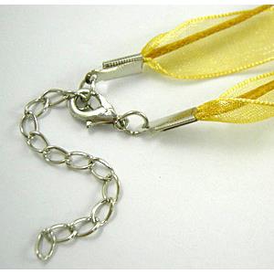Waxed Necklace Cord, Ribbon, lobster clasp, Yellow, 16 inch length, ribbon:9mm,waxed wire:1mm