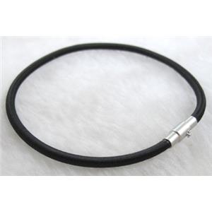 silk-braiding Rubber bracelet, magnetic clasp, black, 3mm dia, 9 inch (23cm) length