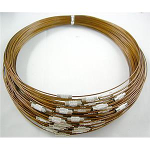 Coffee Tiger Tail Necklace with a Screwed Copper Clasp, 14cm dia, wire:1.0mm,clasp:4.5mm dia, 13mm length