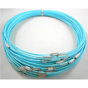 Tiger Tail Necklace with a Screwed Copper Clasp, blue, 14cm dia, wire:1.0mm,clasp:4.5mm dia, 13mm length