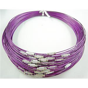 Purple Tiger Tail Necklace with a Screwed Copper Clasp, 14cm dia, wire:1.0mm,clasp:4.5mm dia, 13mm length