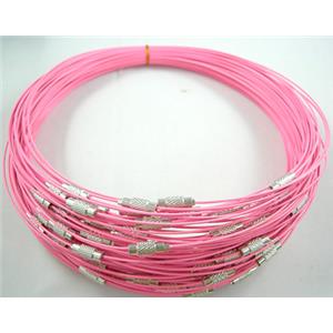 Tiger Tail Necklace with a Screwed Copper Clasp, pink, 14cm dia, wire:1.0mm,clasp:4.5mm dia, 13mm length
