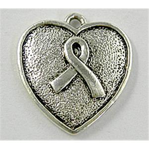Tibetan Silver pendant, heart, 20mm dia
