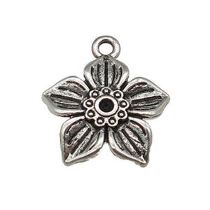 Tibetan Style Zinc Flower Pendant Antique Silver, approx 19mm