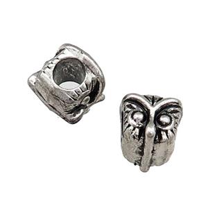 Tibetan Style Zinc Owl Beads Large Hole Antique Silver, approx 10mm, 5mm hole