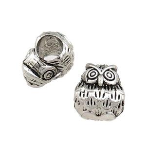 Tibetan Style Zinc Owl Beads Large Hole Antique Silver, approx 9-11mm, 5mm hole