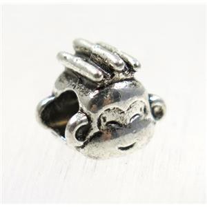 tibetan silver zinc monkey beads, large hole, non-nickel, approx 10x11mm, 4mm hole