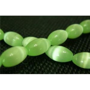 Cats eye beads, rice, green, 8x5mm, 50 beads per st.