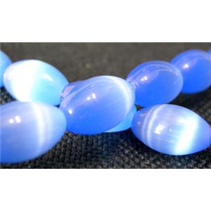 cats eye beads, rice, blue, 8x5mm, 50 beads per st.