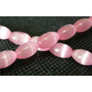 Cats eye beads, rice shape, pink, 8x5mm, 50 beads per st.