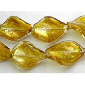 Golden Handmade Twist Silver Foil Glass Bead, 15x20mm, 20beads per st.