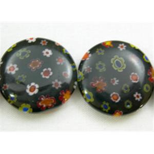 Millefiory Glass Beads, Coin Round, Multi Flower, 18mm dia, 22pcs per st.