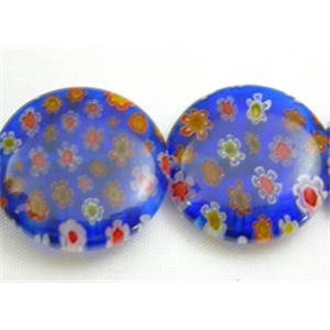 Coin Round Millefiori Glass Beads Multi Flower, 18mm dia, 22pcs per st.