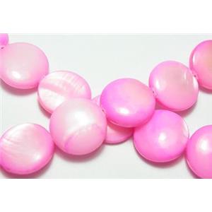 15.5 inches string of freshwater shell beads, flat-round, hot-pink, 11.5mm diameter, 33 beads per strand