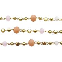 copper chain with crystal glass bead, faceted rondelle, gold plated, approx 2.5mm, 4mm dia