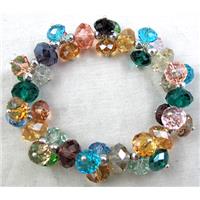 Chinese Crystal Glass Bracelet, stretchy, mixed color, 70mm dia, glass bead:10mm, 8mm