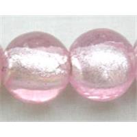Silver Foil Glass Beads, Round, Pink, 10mm dia